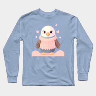 Kawaii Eagle Wearing a Pink Sweater and Scarf Long Sleeve T-Shirt